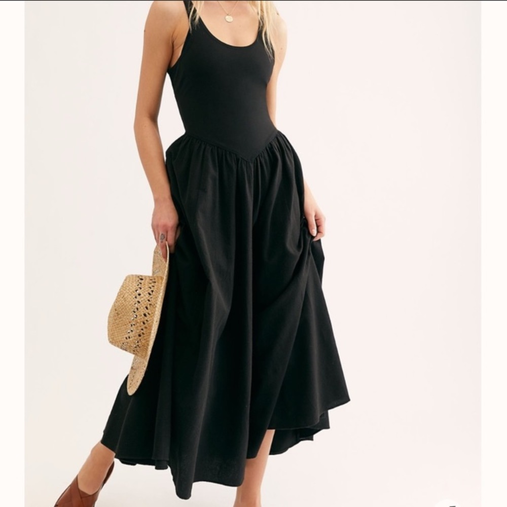 Free People Black Midi Dress with Scoop Neck